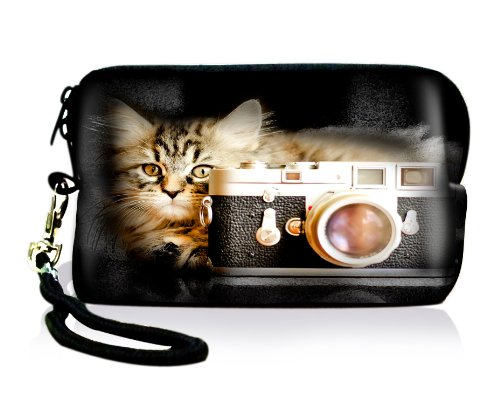 Luxburg® Design Universal Kameratasche Hülle Sleeve Case für kompakte Digitalkamera, Motiv: Katze mit Kamera Luxburg® Design Universal Kameratasche Hülle Sleeve Case für kompakte Digitalkamera, Motiv: Katze mit Kamera