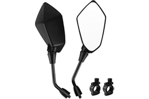 Hotiko Universal Motorcycle Mirrors 10mm with 22mm Handlebar Mount Clamps for Kawasaki Suzuki Honda Victory Cruiser Chopper