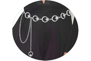 Bohend Metal Rhinestone Waist Chain Belt Fashion Moon Star Body Link Belts Silver Pendant Waist Chains Adjustable Dresses Long Belt Chains Accessories for Women and Girls