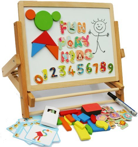 Toys of Wood Oxford Wooden Easel - Foldable Table Top Easel Double Sided Magnetic Boards with magnetic shapes, magnetic alphabet, magnetic numbers