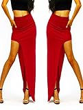  Falda larga para mujer con sexy abertura lateral mod. ALICIA - Moda femenina - Rojo, S