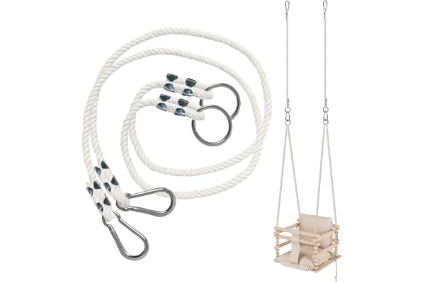 MAMOI® Corde de Balançoire 50 kg | 2 x Rallonge Avec Mousqueton Métallique | Naturelle 100% ECO | Fabriqué en UE