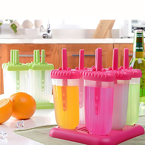 Pingenaneer 6 Stück Eis am Stiel BPA Frei Eislutscher Formen Stieleisformer aus Polyethylen ideal für den Sommer und die Familie Grün - 2