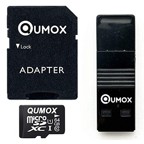 QUMOX 64GB Tarjeta Memoria Micro SD Clase 10 UHS-I 64 GB con Lector USB OTG