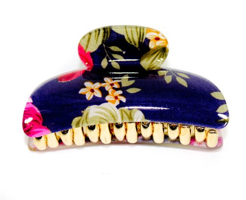 9cm Acrylic Floral Hair Clip Hair Claw Silver Glitter Detailing Dark Purple