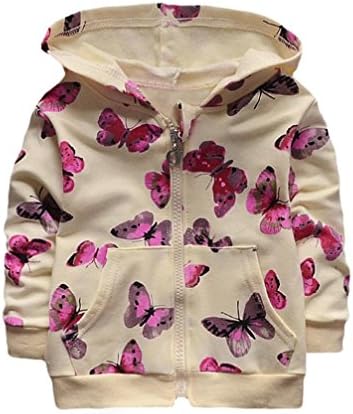 Baby Coat Jacket , Toddler Girls Butterfly Print Hoodie Tops Baby Clothes Coat (L/12-18M, Beige)