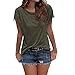 Produktbild BA Zha HEI Elegant Frauen Quaste Kurzarm Top Sommer Lose Bluse Shirt Damen T-Shirt Rundhals Kurzarm Ladies Sommer Oberteil Locker Bluse Weiches Material Sehr Angenehm Zu Tragen Tops (Armeegrün, S)