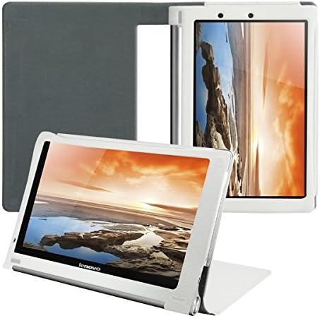 Case Lenovo Yoga Tablet 8 Inches (Yoga 2 – 830) Leather Style (WiFi/3G, 4G LTE) 16GB, 32GB, 8GB Case White Flip PU Leather Case, Cover with Stand for Lenovo Ideapad Yoga Tablet 8/Charger Xeptio Accessories White Ultimate Version with Screen Protector (High Quality) Clear Screen Protector