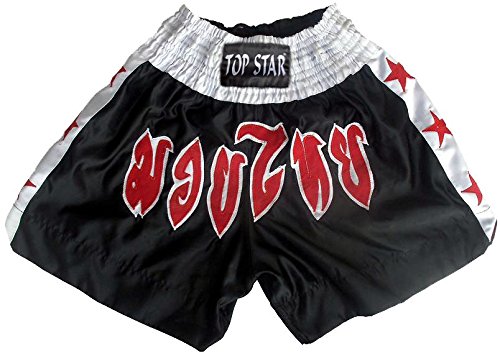 TS Thai Short, thaï Box Pantalon, Muay Thai Short, Muay Boran Pantalon, Kick Boxing Pantalon en Noir/Blanc avec Thai Police