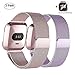 Produktbild Für Fitbit Versa Armband mit Displayschutz Kleine 2 Pack, COOLGOEU Luxus Milanese Edelstahl Handgelenk Ersatzband Armbänder mit Starkem Magnetverschluss für Fitbit Versa Special Edition(Roségold+Lila)