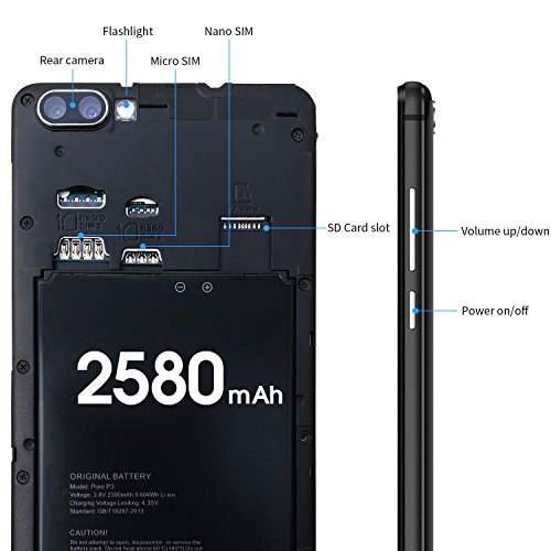 Telefonia Mobile, DOOGEE X20L Dual SIM Free 4G Smartphone In Offerta nuovi - 5.0 Pollici HD Schermo Cellulari Android 7.0 - MT6737 2GB Ram+16GB Rom Telefono - Dual 5.0MP Fotocamera Digitale - 2580mAh - Nero