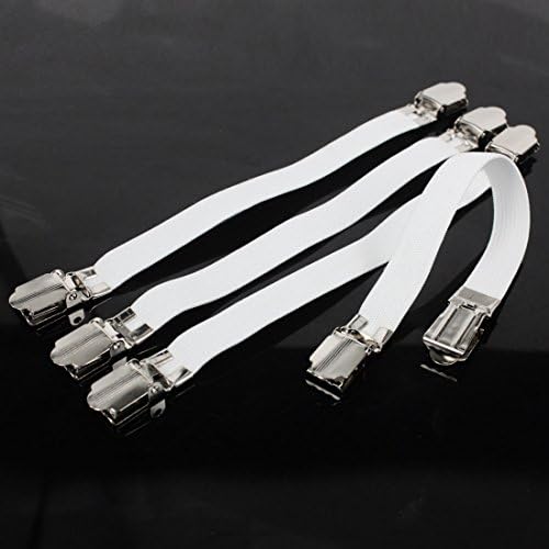Dete Mattress Corner Bed Sheet Straps Fasteners Holder with Metal Clips A Set of 4 Straps (white)