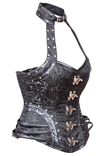 BSLINGERIE-Ladies-Heavy-Duty-Steel-Boned-Faux-Leather-Halter-Overbust-Corset