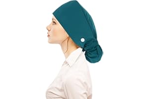 LUSOFIE OP Haube Stoff Grün Baumwoll Schrubbmütze OP Mütze Krankenschwesternmütze OP Hauben Verstellbare Arbeitsmütze mit Knopf Schweißband Pferdeschwanz Taschenmütze Schnürmütze für Damen