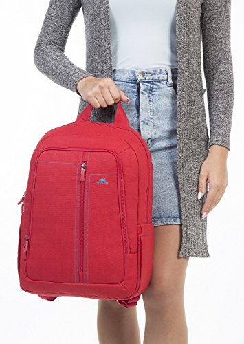 RIVACASE Notebook Rucksack bis 15.6“ – Stilvolle Tasche aus wasserabweisenden Material und extra verstärkten Seiten – Rot - 7