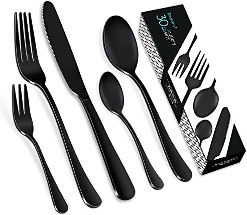 RayPard 30 Pieces Black Cutlery Set Stainless Steel Flatware Set (30 Pieces for 6 Person)