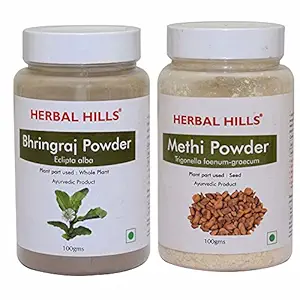 Herbal Hills Bhringraj powder and Methi Seed Powder - 100 gms each for hair growth, hair care, blood sugar control and joint care