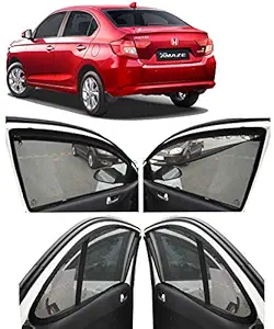 Autofact Magnetic Window Sunshades / Curtains for Honda Amaze 2018 Onwards Model [Set of 4pc - Front 2pc with Zipper ; Rear 2pc Without Zipper] (Black)