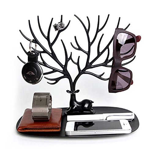 ROSENICE Schmuckbaum Schmuckhalter Schmuckständer mit Schmucktablett (Schwarz Hirschgeweih) - 2