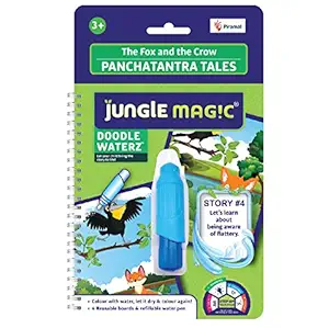 Jungle Magic Doodle Waterz - Reusable I Water Colouring Book - Panchtantra Story I Fox & Crow I Self-Drying with Easy to Hold Water Pen I Educational Toy for Kids