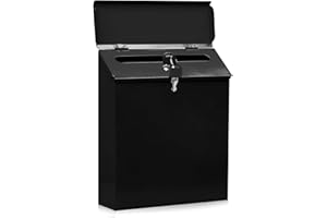 GOEDCH Boîte aux Lettre Mural Noire Résistante Intempéries, Boîte Métallique Rétro Acier Inoxydable Extérieur