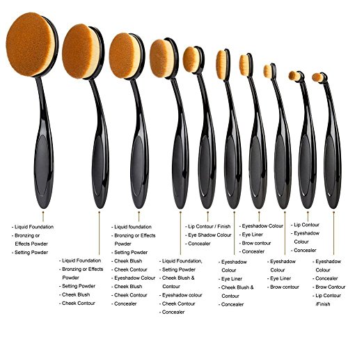 NALATI 10 Stücke Profi Pinselset Kosmetische BB Creme Foundation Puder Make-up Pinsel Sets für Eyeliner Gesicht Bürste Weiche Multifunktionelle Zahnbürsten Oval Pinsel - 2