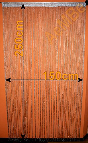 AeMBe – Fadenvorhang Fadengardine Türvorhang – 150cm X 250cm – Grau/Silber – Höchste Qualität - 3