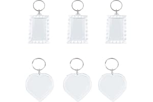 LuenHego Photo Keyrings 6 Pieces Blank Picture Keychains Small Picture Frame with Split Rings Photo Key Fob Holder Rectangular and Heart Pattern