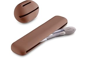 Qetlavee 2stk Tragbarer Kosmetiktasche,1stk Makeup Pinsel Halter Silikon+1stk Make-up Schwammhalter,Pinsel Kosmetiktasche,Makeup Pinsel Organizer für Reisen Aufbewahrung für Makeup-Pinsel(Braun)