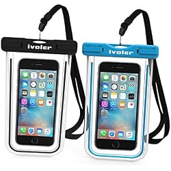 iVoler [IPX8 Certificado] [2 Unidades] Funda Bolsa Móvil Impermeable Universal para Xiaomi, iPhone, Samsung Galaxy, Huawei, Smartphones, Monedas, Pasaporte, etc. (Negro+Azul)