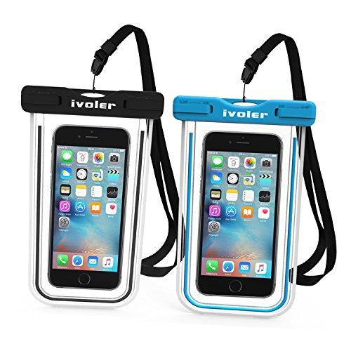 iVoler [IPX8 Certificado] [2 Unidades] Funda Bolsa Móvil Impermeable Universal para Xiaomi, iPhone, Samsung Galaxy, Huawei, Smartphones, Monedas, Pasaporte, etc. (Negro+Azul)