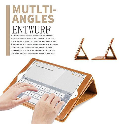 Boriyuan IPad mini 4 Echt Ledertasche Smart Cover Leder Hülle Case aus echtem Leder im Bookstyle mit Standfunktion, Auto Sleep Wake up und Fach für Kreditkarten für Apple New iPad Mini 4 2015, Displayschutzfolie inklusive(Braun) - 4