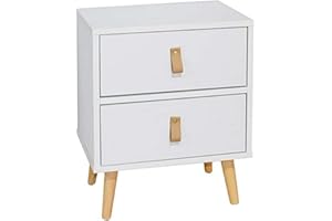 SUÁREZ Mesita noche blanca 2 cajones Anzio dormitorio moderna pata madera 50x40x30 cm