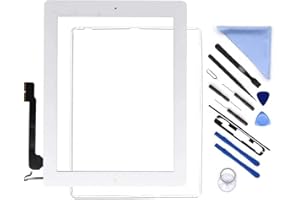 E-Soul Écran tactile de rechange pour iPad 4 A1458 A1459 A1460 iPad4 avec bouton Home + support pour appareil photo + colle pré-installée + kit d'outils (blanc)