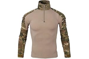 Czen Chemises Militaires Tactiques pour Hommes Chemise à Manches Longues Camo Chemise à Manches Longues à Fermeture éclair 1/4 Chemise de randonnée de l'armée en Plein air