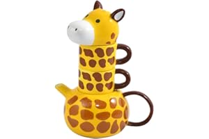 RORA Jirafa - Tetera de Cerámica Con 2 Tazas, Juego de Porcelana Pintada a Mano para Café, Latte, Leche y Té de Flores y Frutas (17 Onzas/500 ml)
