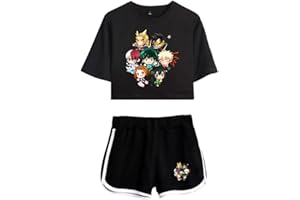 LKY STAR My Hero Academia T-Shirts et Shorts Set Anime MHA Cosplay Deku Shoto Haut Court et Shorts 2pcs pour Femme Fille