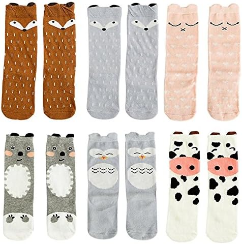Angumo Unisex Baby Girls Socks,6 Pairs Toddler Boy Animal Knee High Socks (4-6 years)