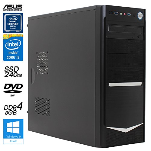 SNOGARD Office-PC Komplett Set / Bundle / AllinONE | Desktop PC inkl. Windows 10 Professional, 24″ HD Monitor, Wireless Maus und Tastatur, WLAN Adapter | INTEL Core i3-7300 2×4.00 GHz, 8GB RAM, 240GB SSD, Intel HD Graphics, HDMI, VGA,DVI, DVD±RW, USB 3.0 | Dual-Core Multimedia Computer - 2