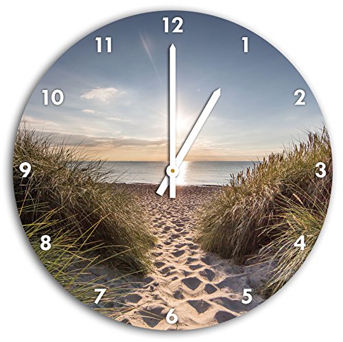 der Weg ins Meer, Wanduhr Durchmesser 30cm mit weißen spitzen Zeigern und Ziffernblatt, Dekoartikel, Designuhr, Aluverbund sehr schön für Wohnzimmer, Kinderzimmer, Arbeitszimmer