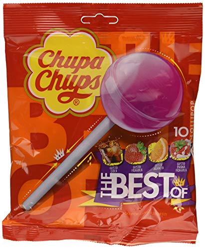 Chupa Chups Lecca Lecca The Best Of, Lollipop Frutti Assortiti Gusto Cola, Fragola, Arancia e Panna Fragola, 6 Confezioni da 10 Lollipop Monopezzi