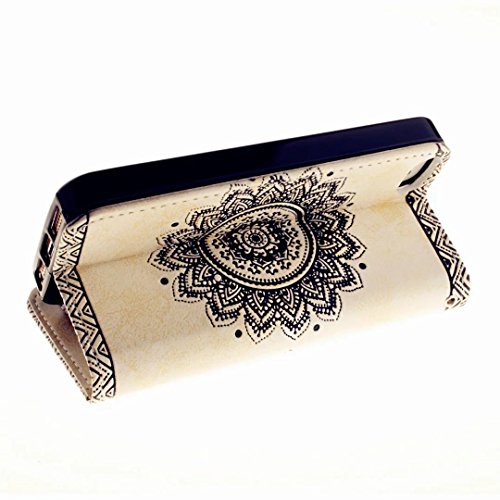 MUTOUREN Schutzhülle Case für iPhone SE 5 5S Prägung Blumen Geprägte indische Mandala Muster Buch-Stil Bookstyle Handyhülle Schutzhülle Taschen Anti-scratch Bumper et Shock Absorption Magnetverschluss Magnet Etui + Metall Touch-Pen, Retro Weiß - 6