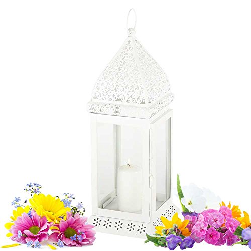 Laterne Metall Gartenlaterne Mula 40cm Hängewindlicht Windlicht Teelicht (weiss)