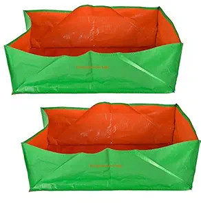 YUVAGREEN Terrace Poly Gardening Leafy Vegetable Rectangle Grow Bag, 24x12x9 Inches (Green) - Pack of 2