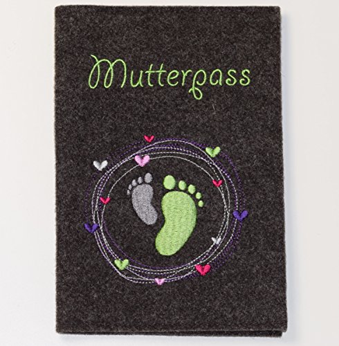 Mutterpasshülle Wollfilz braun Füßchen & Herzchen