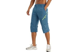 KEFITEVD Męskie spodnie outdoorowe 3/4, szybkoschnące, z wieloma kieszeniami, spodnie trekkingowe, elastyczne spodnie rowerowe Capri, lekkie, oddychające, letnie szorty