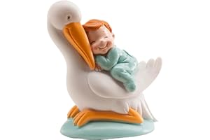 dekora - Detalles Bautizo | Figura de Decoracion Bautizo Niño - Cigüeña con Bebé Dormido