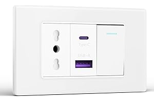 BSEED Presa Elettrica da Muro Bipasso con Interruttore 1 Gang 1 Via, Carica Rapida 20W, USB A e USB C, Bivalente 10A/16A 118mm per Ufficio e Casa, Bianco