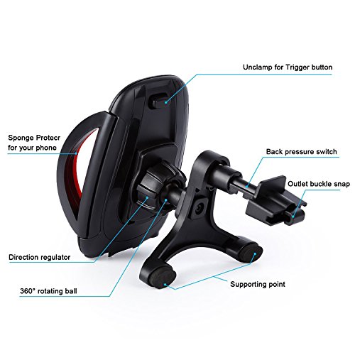 iVoler Support Auto Smartphone in metallo per il fessura di ventilazione con per agganciare, Porta Cellulare Supporto Auto Universale Air Vent Rotazione a 360Â° per iPhone X / 8 / 8 Plus / 7 / 7 Plus / 6(s) / 6(s) Plus / SE / 5s / 5, Samsung Galaxy S9 / S9+ / S8 / S8+ / S7 / S7 Edge / S6 / S5 / J5 / A5, Asus Zenfone 3 / 4, Huawei, Google Nexus, LG, Nokia, Blackberry, Xiaomi, Lenovo, HTC, ecc. (Nero/rosso)
