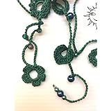 ACCESSORI SOLELUNA - collana a uncinetto verde con perle non preziose - pezzo unico